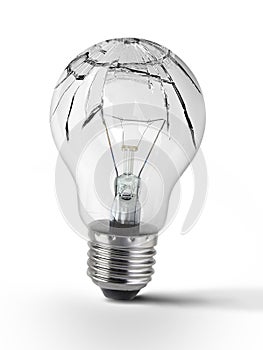 Broken bulb, white background