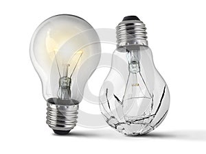 Broken bulb, white background