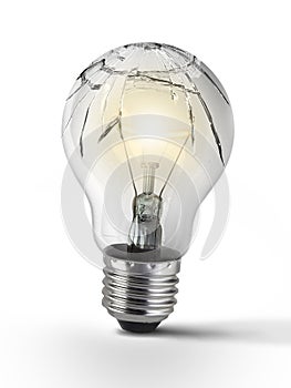 Broken bulb, white background