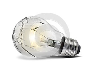 Broken bulb, white background