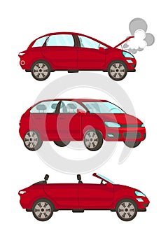 Broken Car Flat Cartoon Vector Illustrations Set