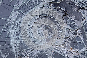 Broken car front windshield glass