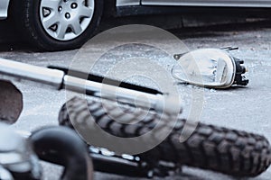 Broken car light after collision