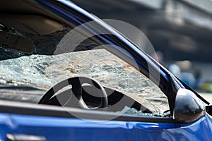 Broken car windshield after an accident on the road, Car crash accident damaged on the road car crash accident on street in the