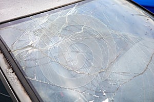 Broken car windshield. Car accident. Selective focus
