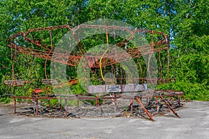 Broken carousel at Pripyat amusement park in the Ukraine
