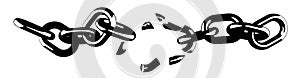 Broken chain black and white illustration
