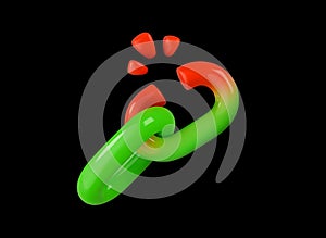 Broken chain 3d vector icon. Weakness chain link green color and red in tension place sign design element on black