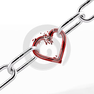 Broken chain with red heart element photo