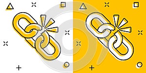 Broken chain sign icon in comic style. Disconnect link vector cartoon illustration on white isolated background. Detach business