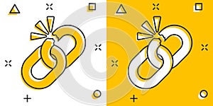 Broken chain sign icon in comic style. Disconnect link vector cartoon illustration on white isolated background. Detach business