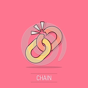 Broken chain sign icon in comic style. Disconnect link vector cartoon illustration on white isolated background. Detach business