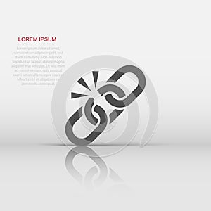 Broken chain sign icon in flat style. Disconnect link vector illustration on white isolated background. Detach business concept