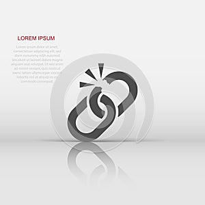 Broken chain sign icon in flat style. Disconnect link vector illustration on white isolated background. Detach business concept