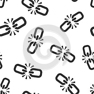 Broken chain sign icon seamless pattern background. Disconnect link vector illustration on white isolated background. Detach