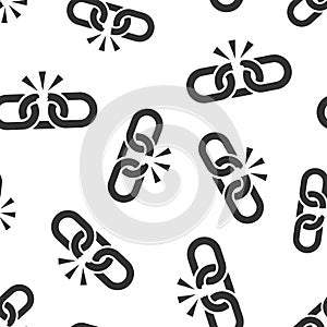 Broken chain sign icon seamless pattern background. Disconnect link vector illustration on white isolated background. Detach
