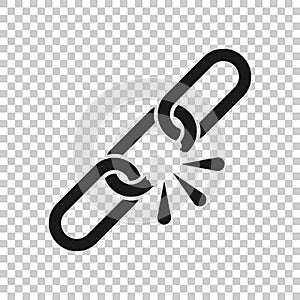 Broken chain sign icon in transparent style. Disconnect link vector illustration on isolated background. Detach business concept