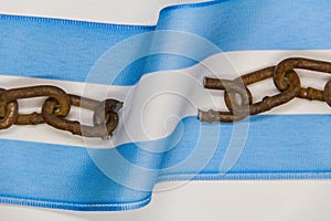 Broken chains on the Argentine flag. Independence symbol