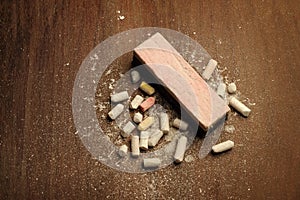 Broken chalks and duster