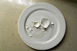 Broken chicken egg shell on a plate