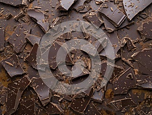 Broken Chocolate Bars Texture Background, Broken Chocolate Mix Top View, Many Chocolate Pieces