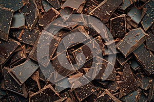 Broken Chocolate Bars Texture Background, Broken Chocolate Mix Top View, Many Chocolate Pieces