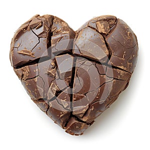 Broken chocolate heart on a white background