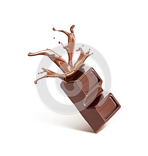 Broken chocolate, from which flows chocolate