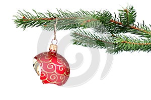 Broken Christmas decoration hanging on a tree