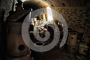 Broken clay pots near the stove