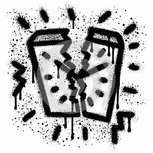 Broken clock in graffiti style with black spray paint