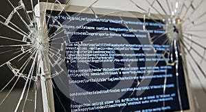 Broken Computer Screen with Code - Technology Failure and Data Loss Concept