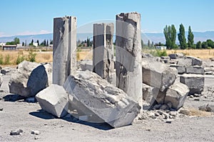 broken concrete pillars, remnants of a quakes force