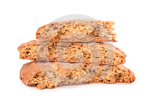 Broken cookies on white background