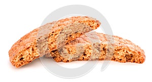 Broken cookies on white background