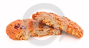 Broken cookies on white background