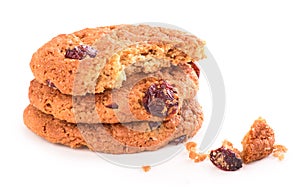 Broken cookies on white background