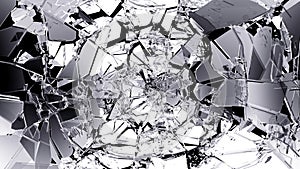 Broken and cracked glass isolated on black