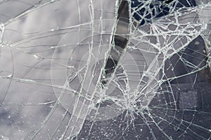 Broken in cracks windshield of the Car photo
