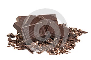 Broken craked chocolate parts isolated