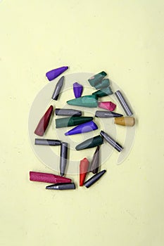 Broken crayon tips. Broken crayons. Crushed crayons.
