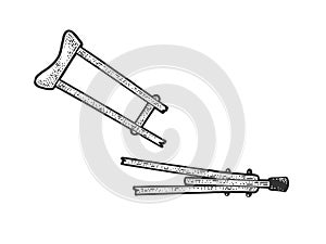 Broken crutch sketch vector illustration