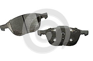 Broken or damage car brake pads isolated on white