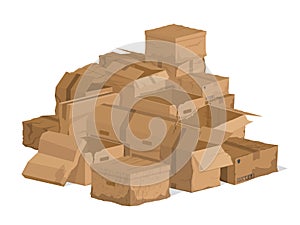 Broken damaged cardboard boxes, torn carton packaging. Broken delivery cardboard packages or mail parcels vector