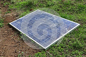 Broken destroyed cracked hole in solar panel or Broken destroyed cracked hole in solar panel