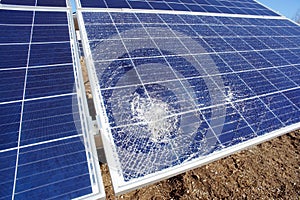 Broken destroyed solar panel