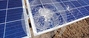 Broken destroyed solar panel