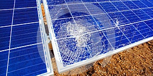 Broken destroyed solar panel