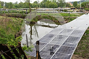 Broken destroyed solar panel outside after storm and hail