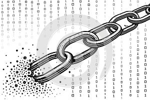 Broken Digital Chain and Binary Code Illustration